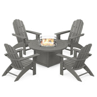 Thumbnail for Polywood Vineyard 5 Piece Curveback Adirondack Conversation Set W Fire Pit Table