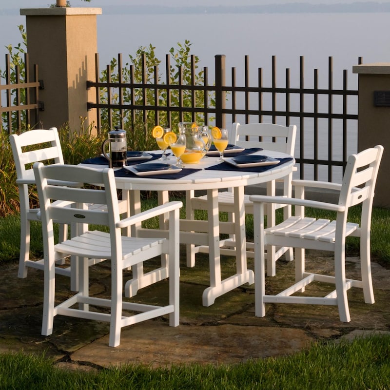 POLYWOOD La Casa Cafe 5 Piece Round Farmhouse Arm Chair Dining Set