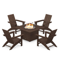 Thumbnail for POLYWOOD Modern 5 Piece Adirondack Chair Conversation Set W Fire Pit Table