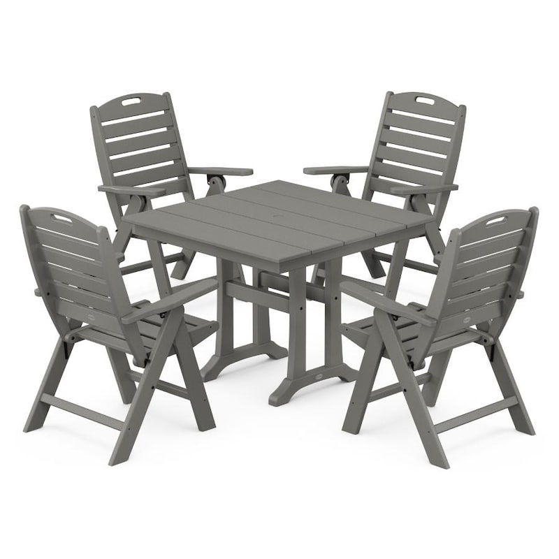 POLYWOOD Nautical Highback 5 Piece Farmhouse Trestle Dining Set