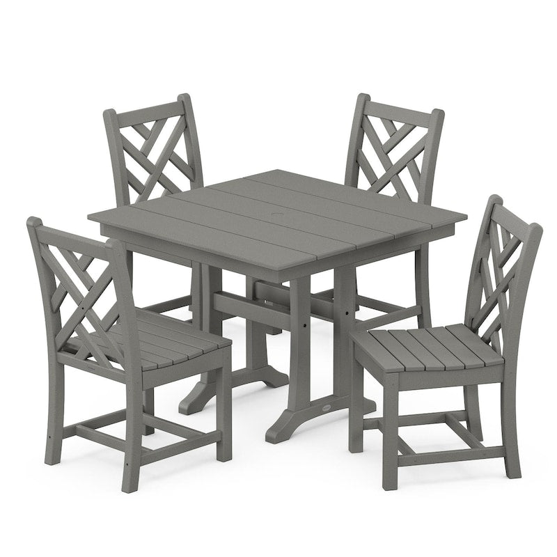 POLYWOOD Chippendale 5 Piece Farmhouse Trestle Side Chair Dining Set