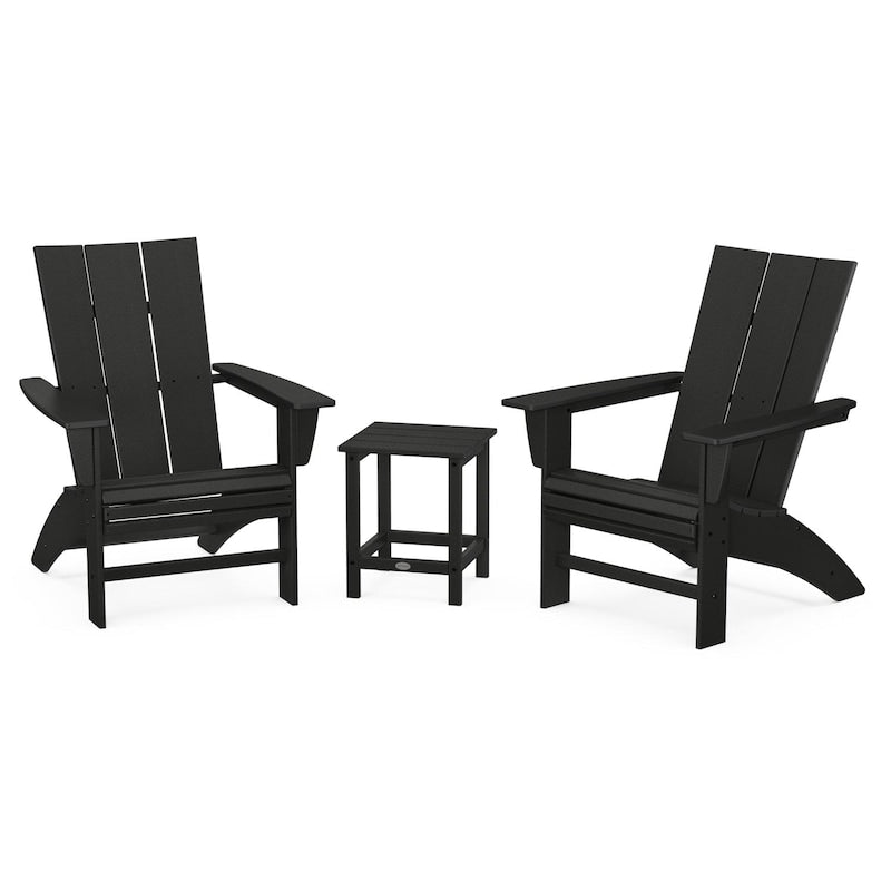 POLYWOOD Modern 3 Piece Curveback Adirondack Set W Long Island 18 Inch Side Table