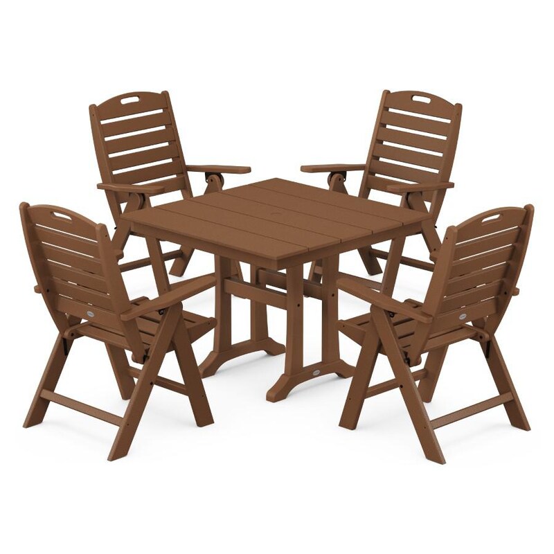 Nautical Folding Highback Chair 5-Piece Farmhouse Trestle Dining Set - Thumbnail 3