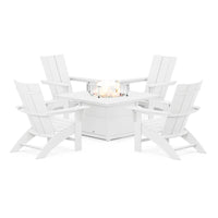 Thumbnail for POLYWOOD Modern 5 Piece Curveback Adirondack Conversation Set W Fire Pit Table