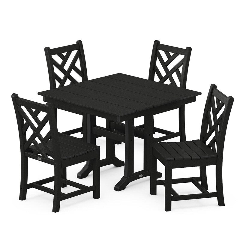 POLYWOOD Chippendale 5 Piece Farmhouse Trestle Side Chair Dining Set