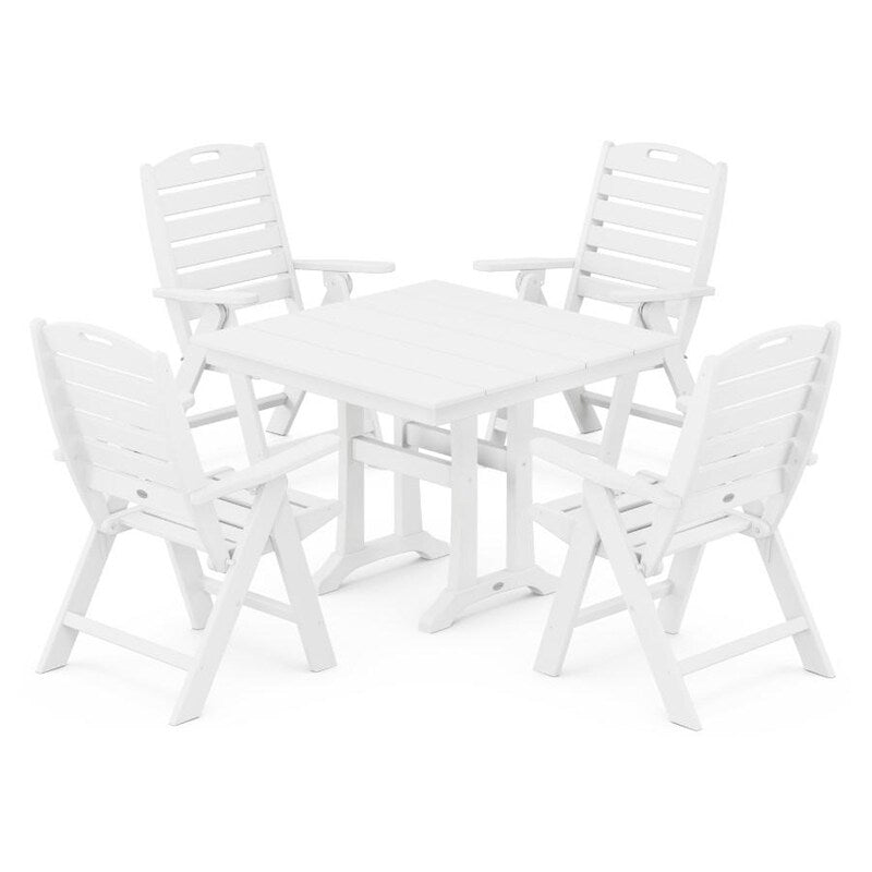 POLYWOOD Nautical Highback 5 Piece Farmhouse Trestle Dining Set