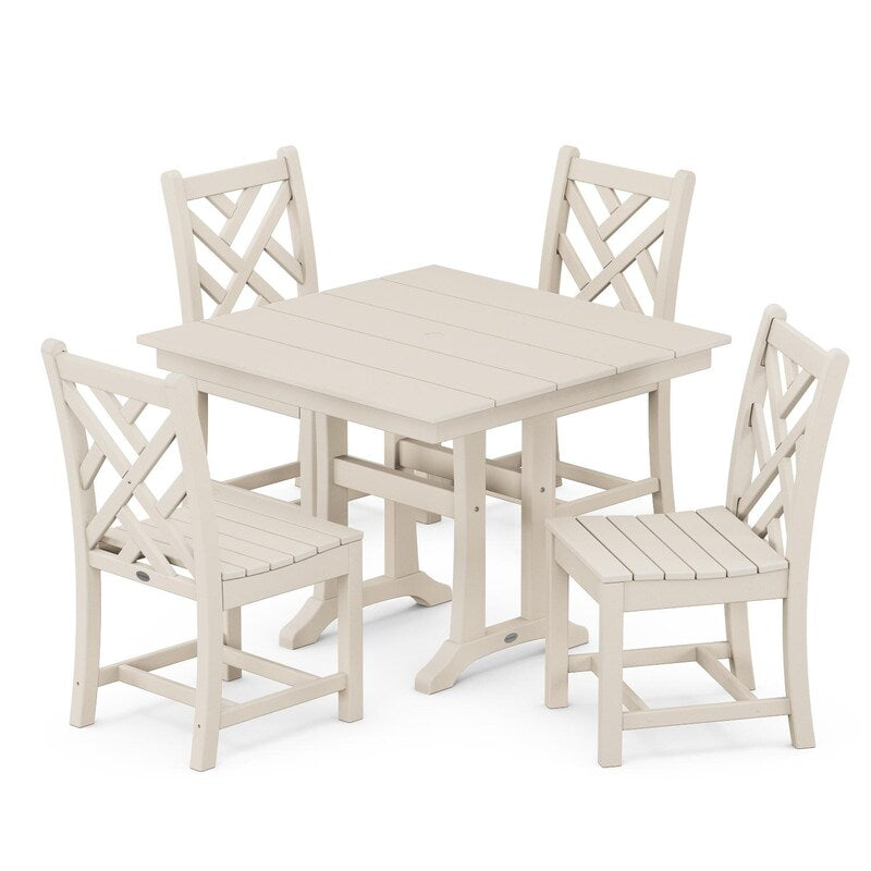 POLYWOOD Chippendale 5 Piece Farmhouse Trestle Side Chair Dining Set
