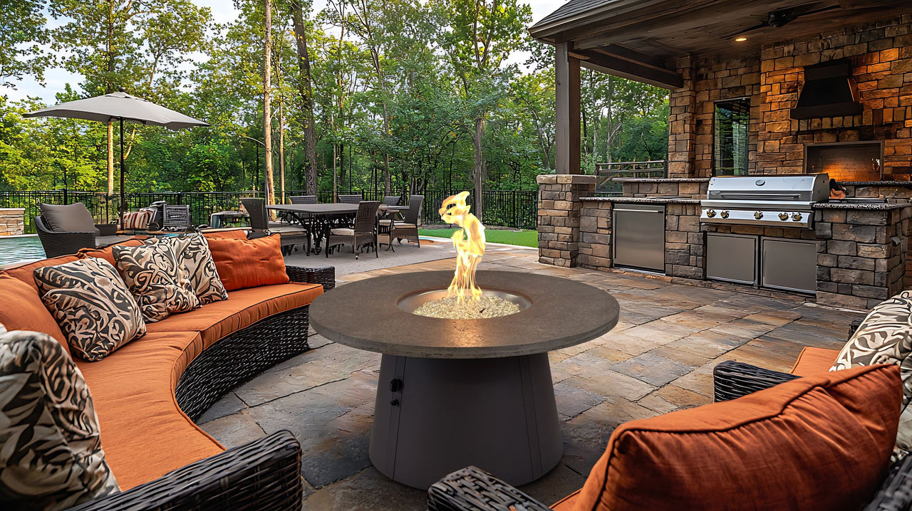Cirvalo 48" Round Gas Fire Pit Table with Fossil Brown Top & Brown Base CIR-48-FSBR-K