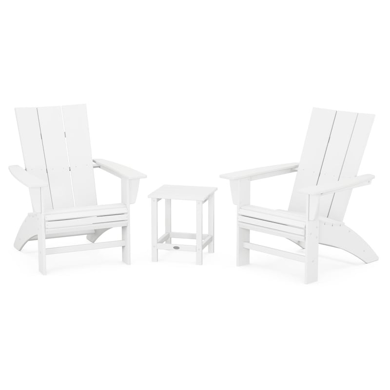 POLYWOOD Modern 3 Piece Curveback Adirondack Set W Long Island 18 Inch Side Table