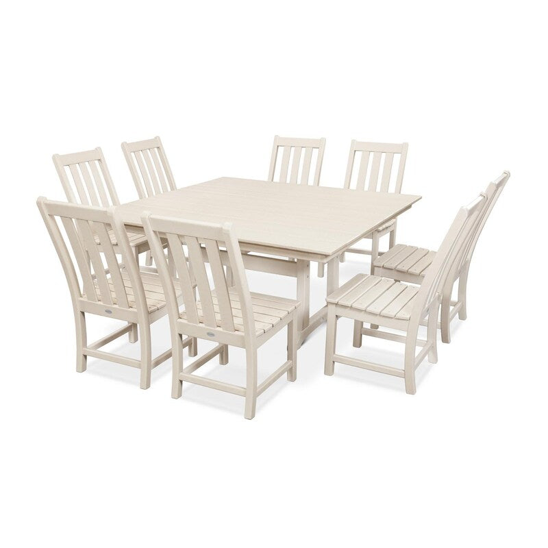 POLYWOOD Vineyard 9 Piece Farmhouse Trestle Dining Set
