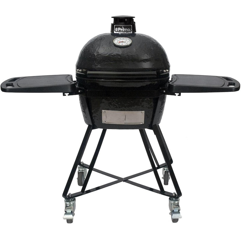 Primo All-In-One Ceramic Kamado Grill With Cradle, Side Shelves, And Stainless Steel Grates