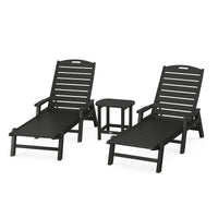 Thumbnail for Polywood Nautical 3 Piece Chaise Lounge W Arms Set W South Beach 18 Inch Side Table