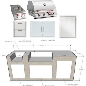 EZ Finish Systems 7 1/2 Ft Ready to Finish Outdoor Kitchen Island w/ Blaze Premium LTE 32-Inch Propane Grill & Side Burner