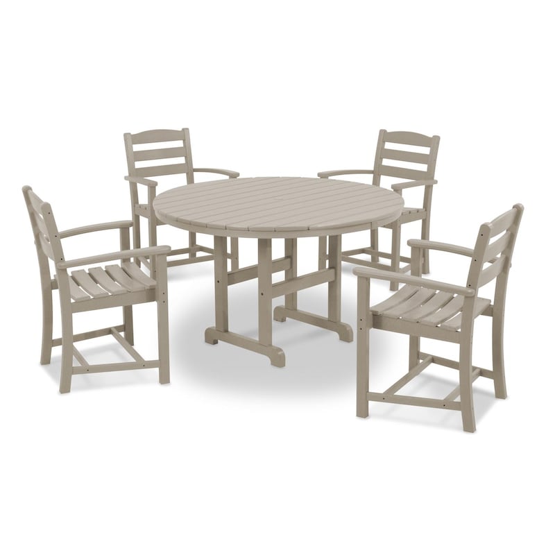 POLYWOOD La Casa Cafe 5 Piece Round Farmhouse Arm Chair Dining Set