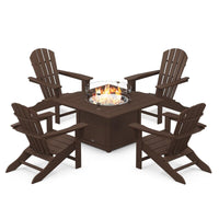 Thumbnail for POLYWOOD Palm Coast 5 Piece Adirondack Chair Conversation Set W Fire Pit Table