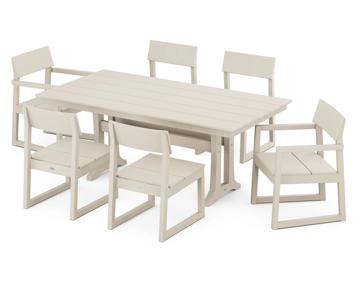 POLYWOOD Edge 7 Piece Farmhouse Trestle Dining Set