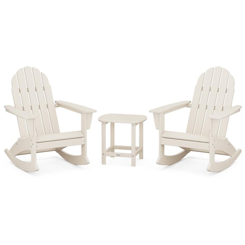 POLYWOOD Vineyard 3 Piece Adirondack Rocking Chair Set With South Beach 18 Inch Side Table