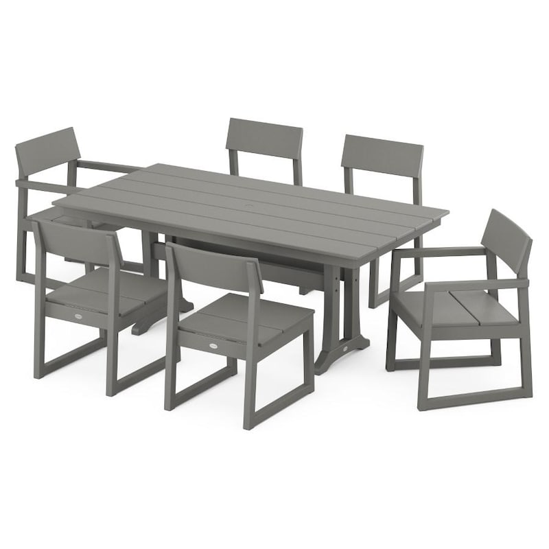 POLYWOOD Edge 7 Piece Farmhouse Trestle Dining Set