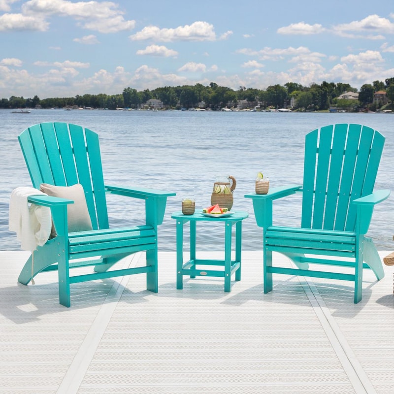POLYWOOD Nautical 3 Piece Curveback Adirondack Set