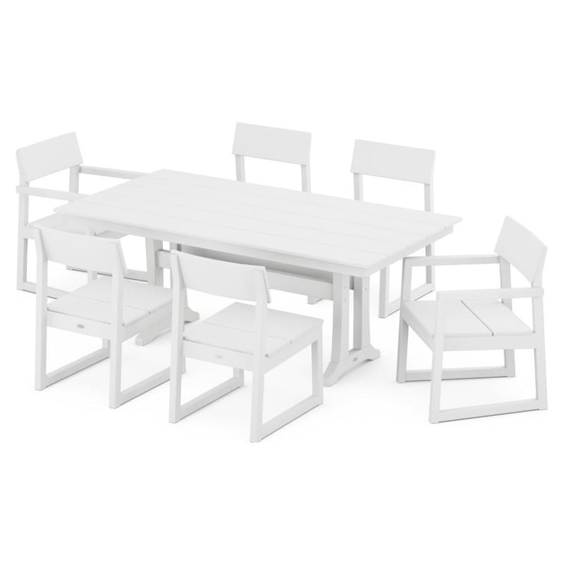 POLYWOOD Edge 7 Piece Farmhouse Trestle Dining Set