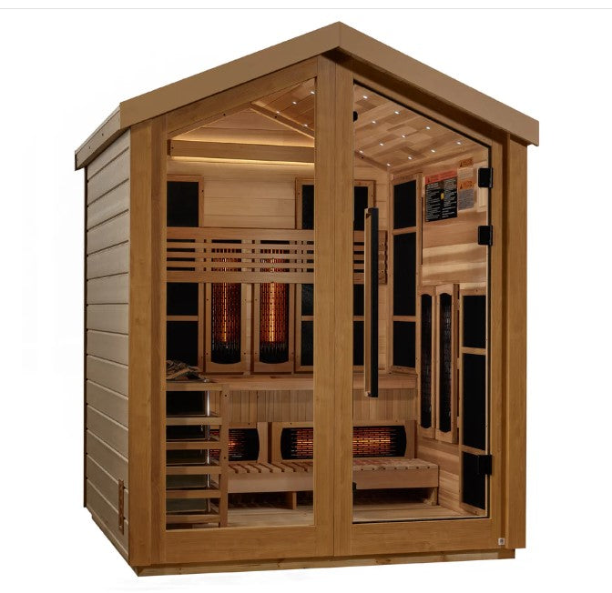 Golden Designs Loviisa 3 Person Hybrid (PureTech™ Full Spectrum IR or Traditional Stove) Outdoor Sauna (GDI-8523-01) - Canadian Red Cedar Interior