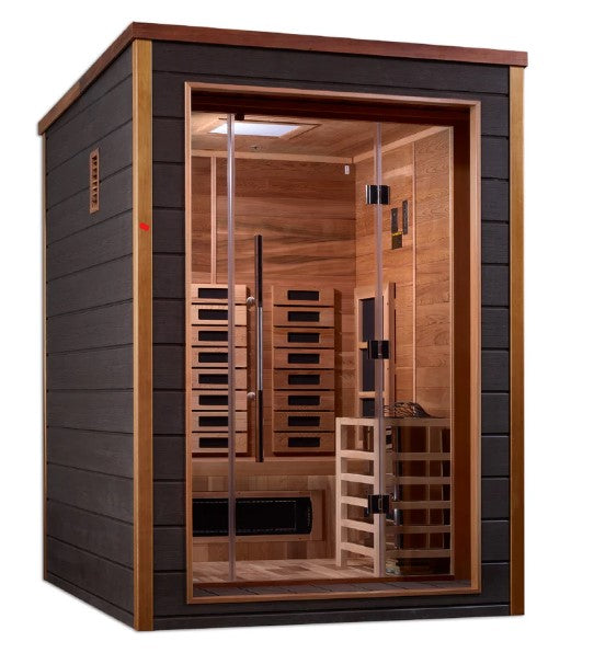 Golden Designs Nora 2 Person Outdoor-Indoor PureTech™ Hybrid Full Spectrum Sauna (GDI-8222-01) - Canadian Red Cedar Interior