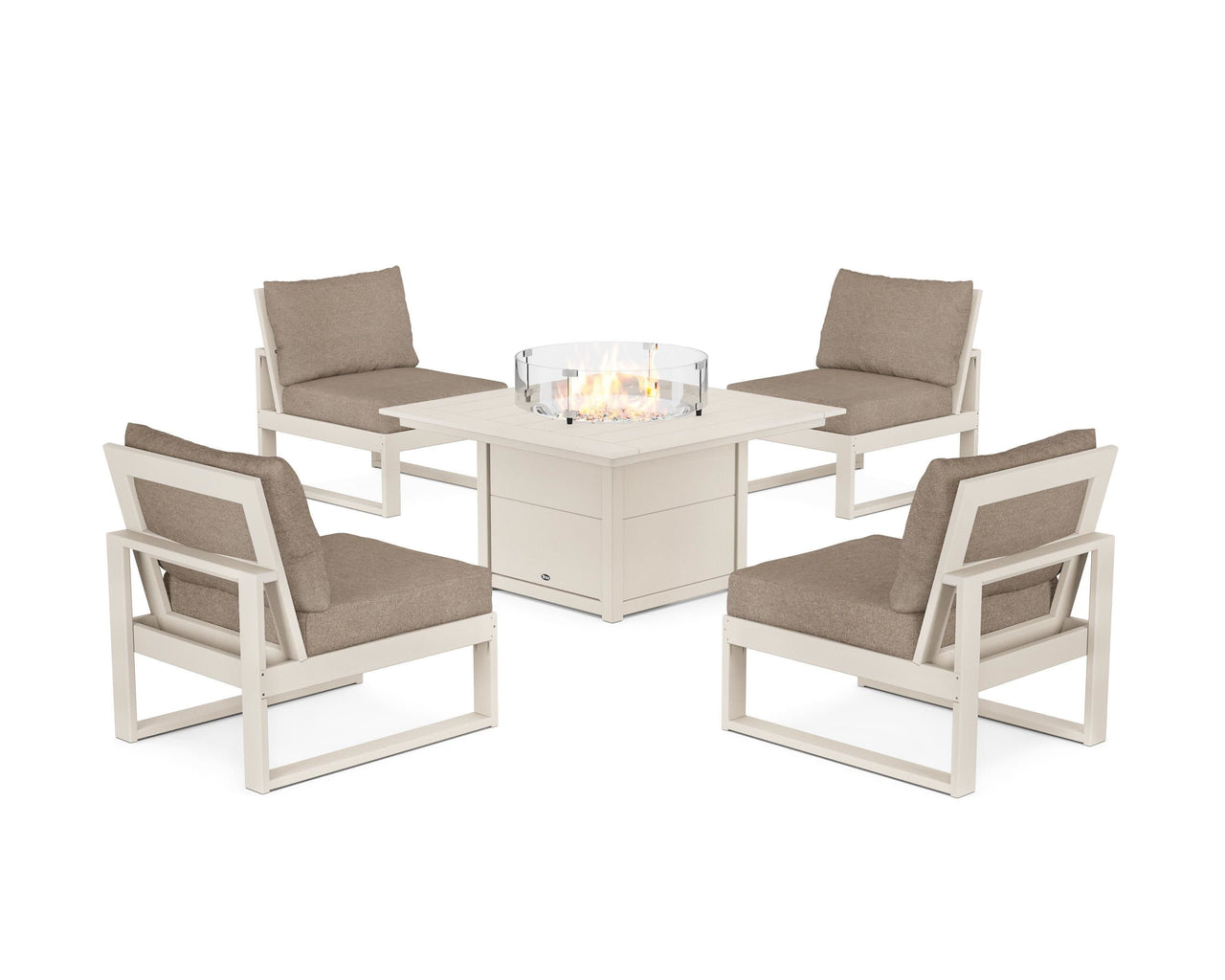 Trex Eastport Modular 5-Piece Deep Seating Set with Square Fire Pit Table - Sand Castle
