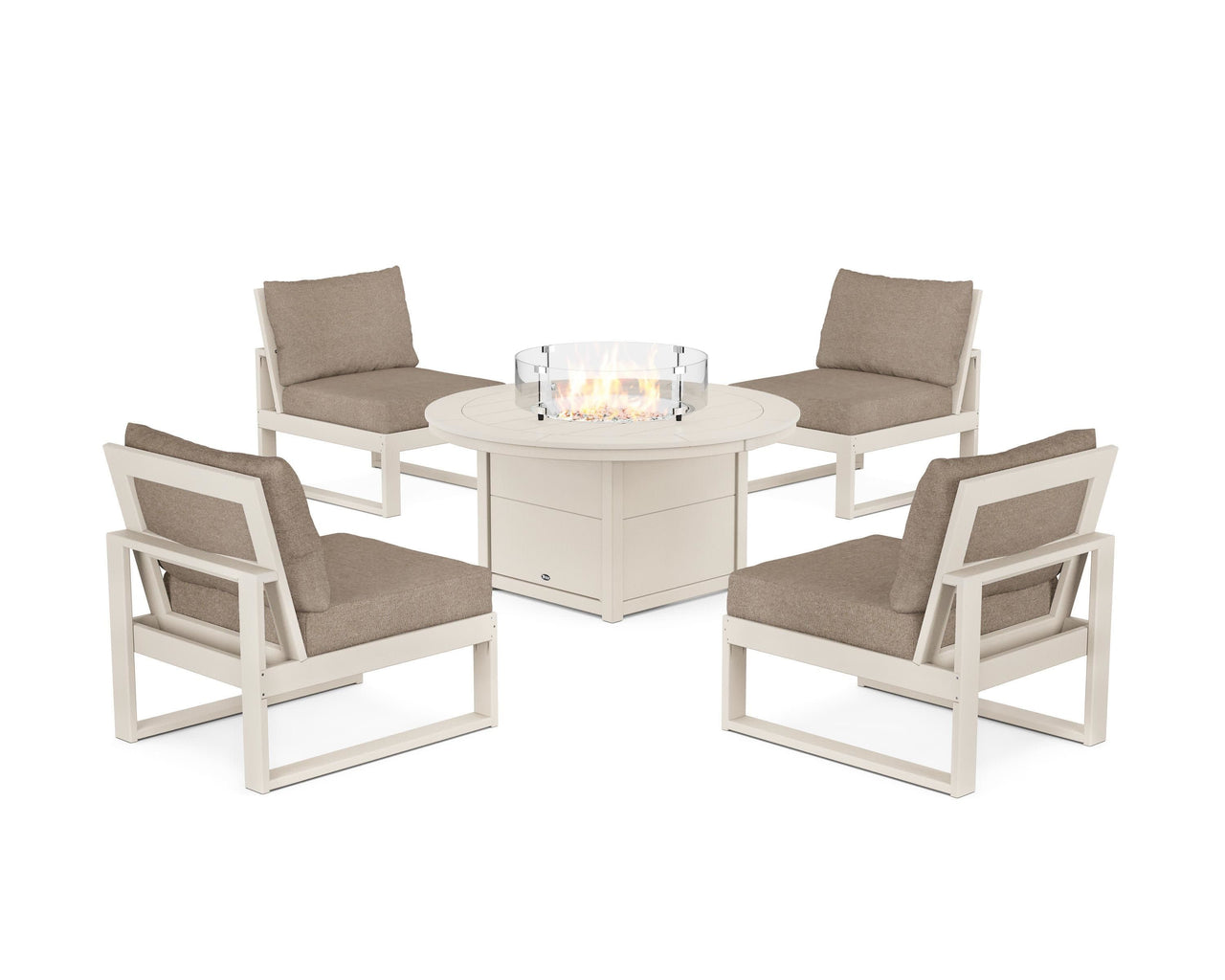 Trex Eastport Modular 5-Piece Deep Seating Set with Round Fire Pit Table - Sand Castle