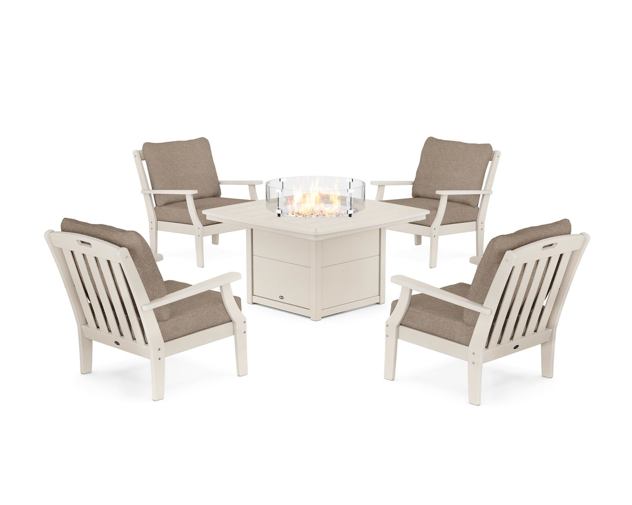Trex Yacht Club 5-Piece Deep Seating Set with Fire Pit Table - Sand Castle