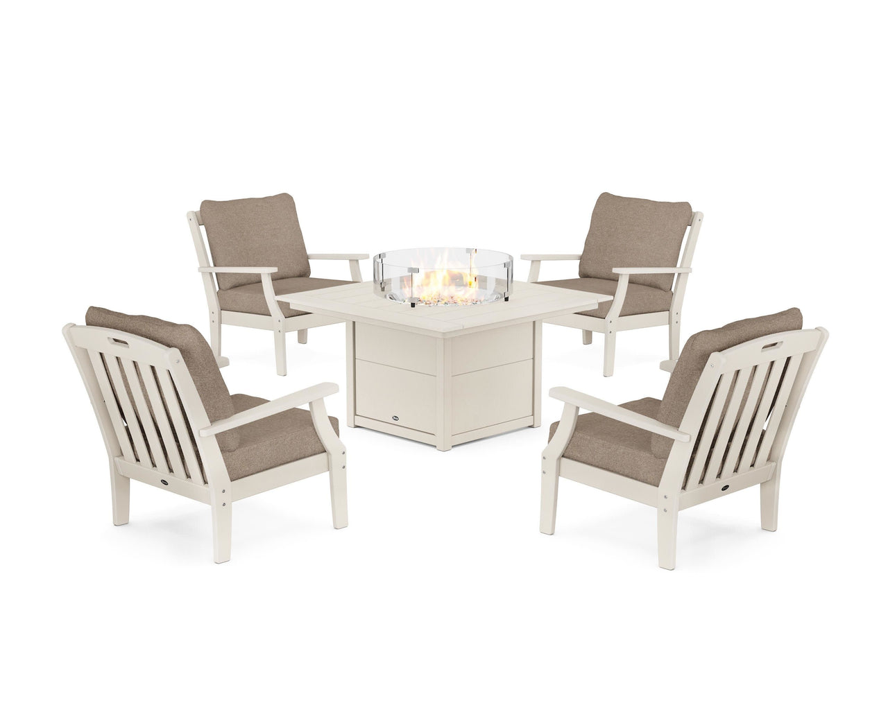 Trex Yacht Club 5-Piece Deep Seating Set with Square Fire Pit Table - Sand Castle