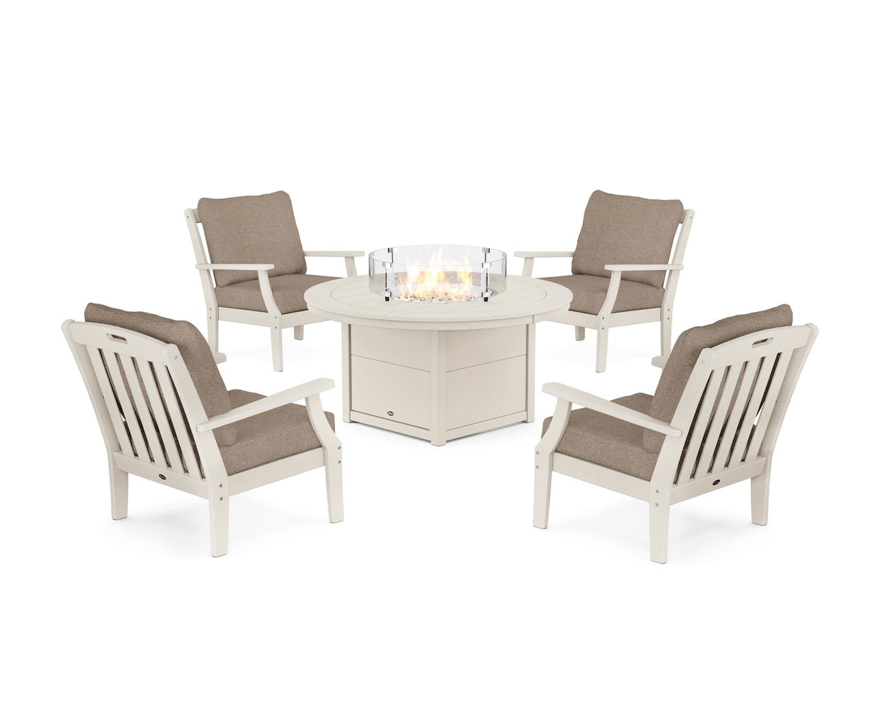 Trex Yacht Club 5-Piece Deep Seating Set with Round Fire Pit Table - Sand Castle