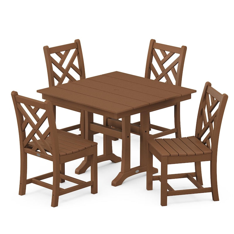 POLYWOOD Chippendale 5 Piece Farmhouse Trestle Side Chair Dining Set