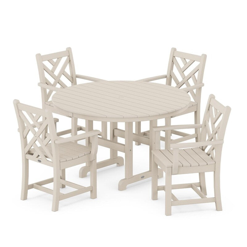POLYWOOD Chippendale 5 Piece Round Arm Chair Dining Set