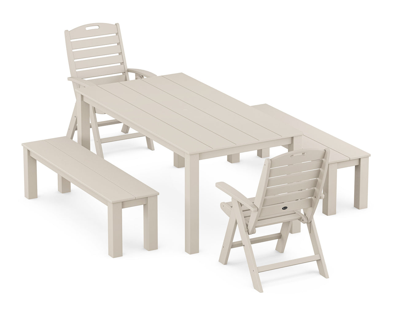 Trex Yacht Club Highback Chair 5-Piece Parsons Dining Set with Benches - Sand Castle