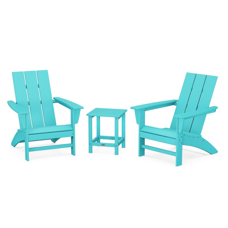 POLYWOOD Modern 3 Piece Adirondack Set W Long Island 18 Inch Side Table