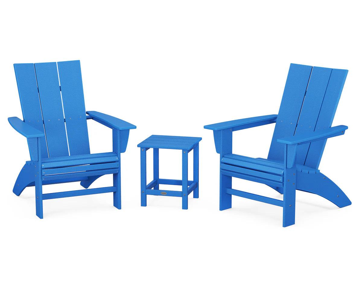 POLYWOOD Modern 3-Piece Curveback Adirondack Set with Long Island 18" Side Table