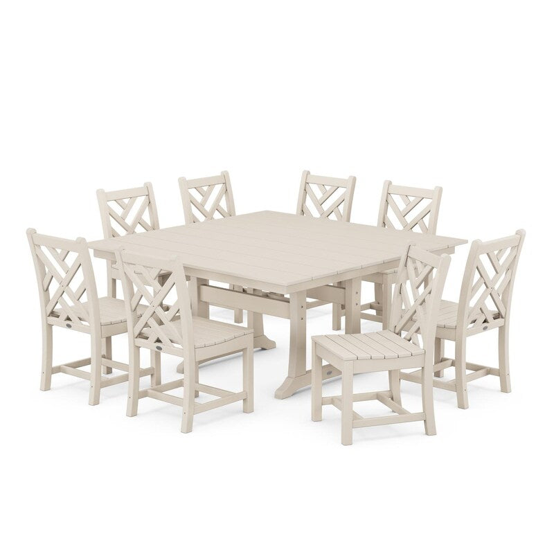 POLYWOOD Chippendale 9 Piece Farmhouse Trestle Dining Set