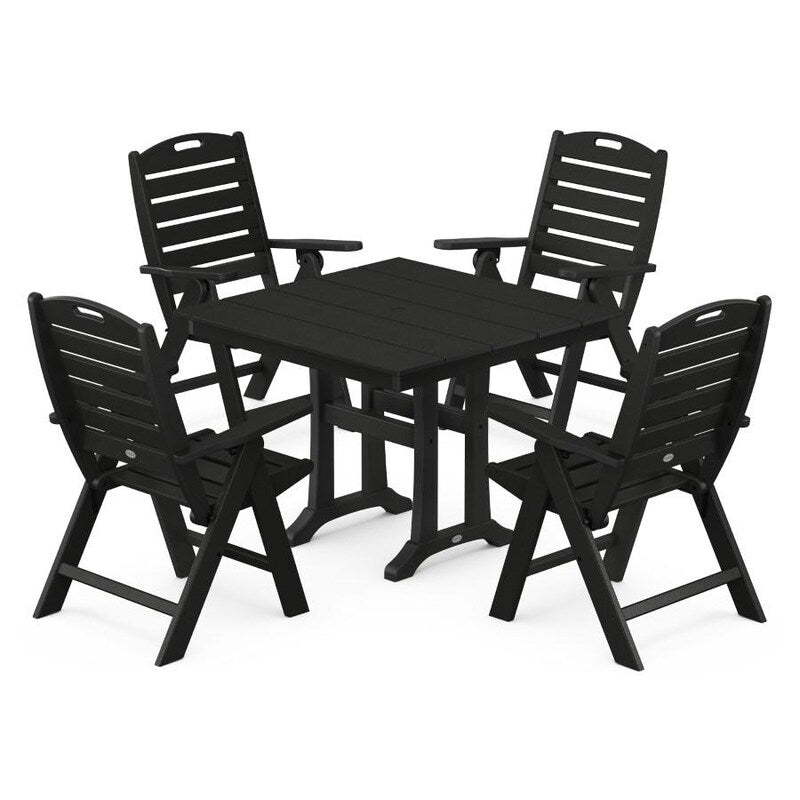 POLYWOOD Nautical Highback 5 Piece Farmhouse Trestle Dining Set