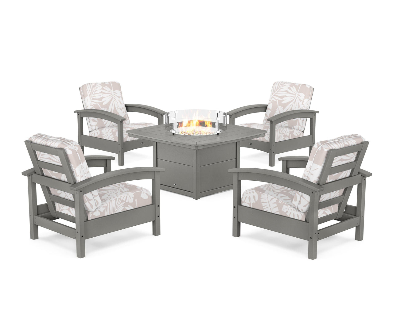 Trex Rockport 5-Piece Deep Seating Set with Yacht Club Fire Pit Table