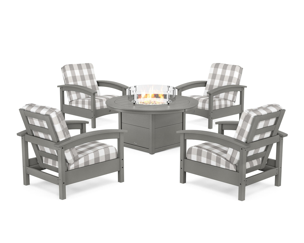 Trex Rockport 5-Piece Deep Seating Set with Round Fire Pit Table