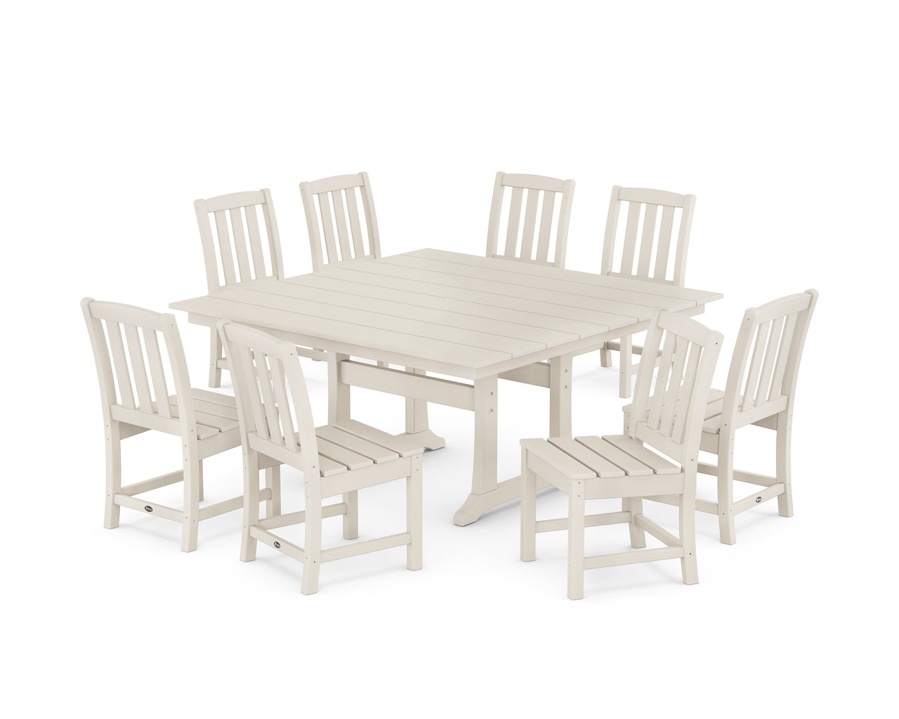 Trex Cape Cod Side Chair 9-Piece Square Farmhouse Dining Set with Trestle Legs - Sand Castle