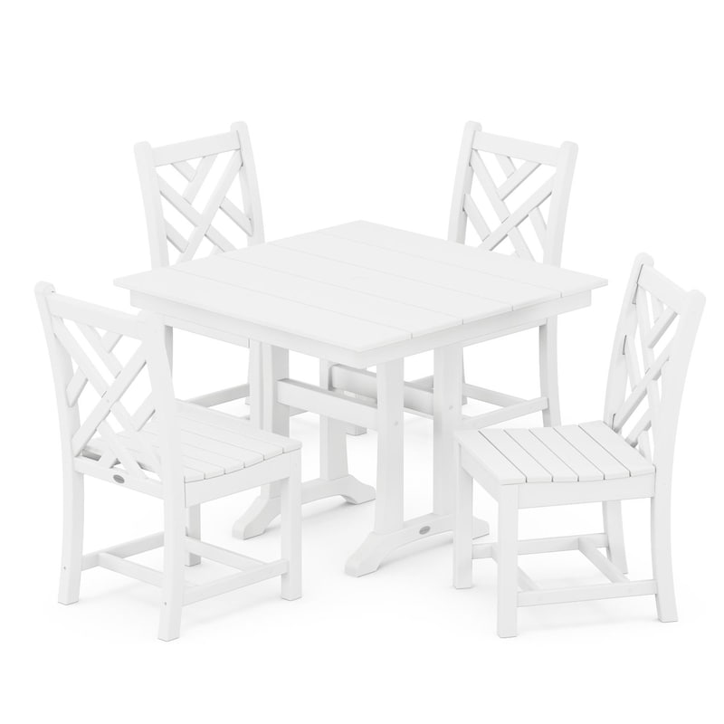 POLYWOOD Chippendale 5 Piece Farmhouse Trestle Side Chair Dining Set