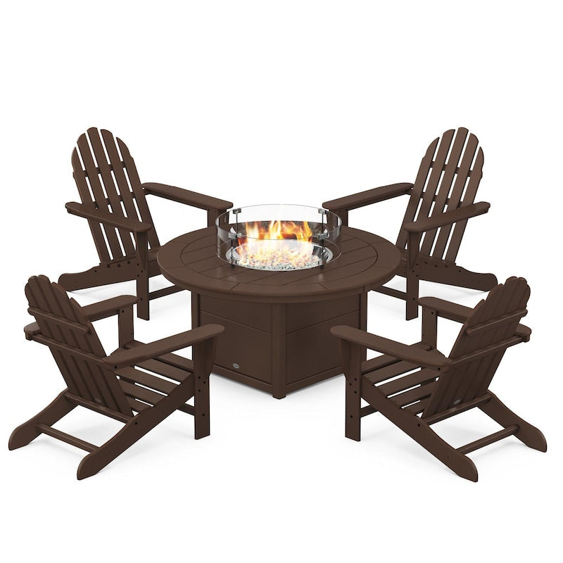 POLYWOOD Classic Adirondack 5 Piece Conversation Set W Fire Pit Table