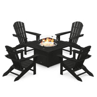 Thumbnail for POLYWOOD Palm Coast 5 Piece Adirondack Chair Conversation Set W Fire Pit Table