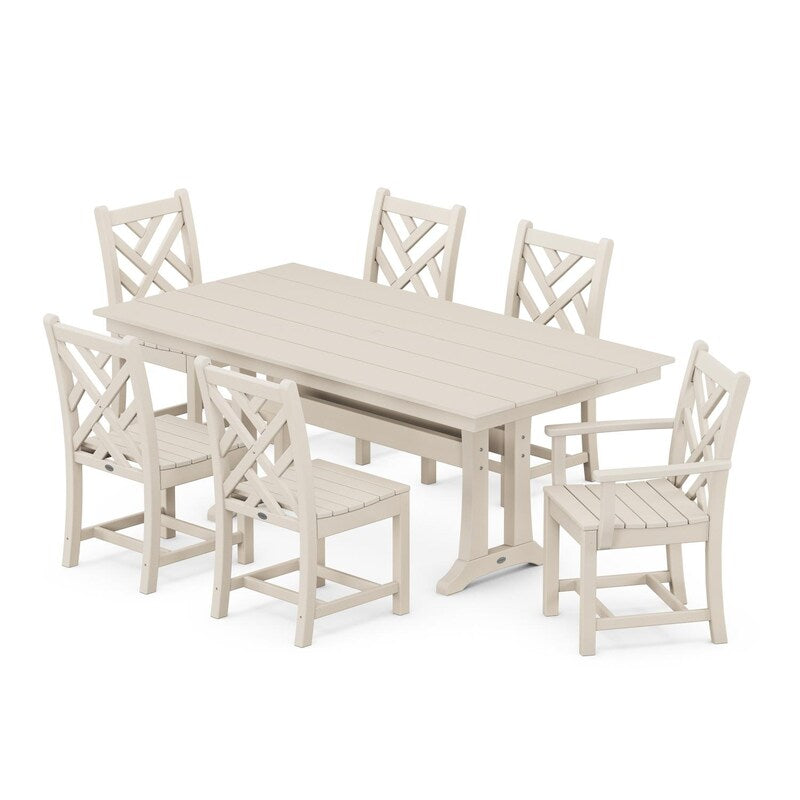 POLYWOOD Chippendale 7 Piece Farmhouse Trestle Dining Set