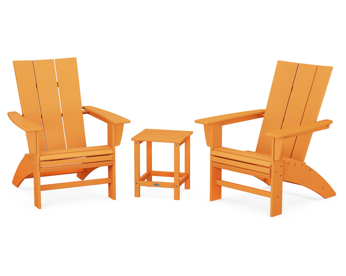 POLYWOOD Modern 3-Piece Curveback Adirondack Set with Long Island 18" Side Table