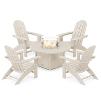 Thumbnail for Polywood Vineyard 5 Piece Curveback Adirondack Conversation Set W Fire Pit Table