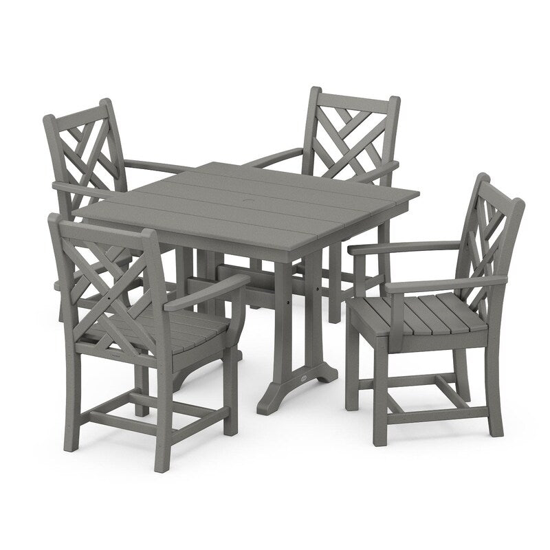 POLYWOOD Chippendale 5 Piece Farmhouse Trestle Arm Chair Dining Set