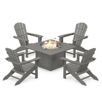 Thumbnail for POLYWOOD Palm Coast 5 Piece Adirondack Chair Conversation Set W Fire Pit Table