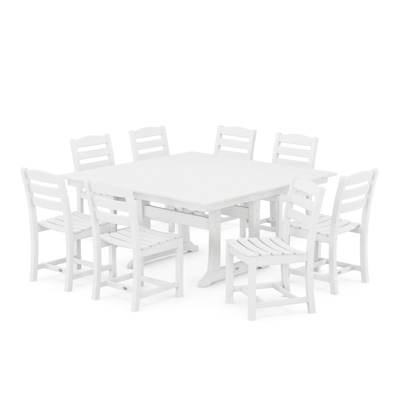 POLYWOOD La Casa Cafe 9 Piece Farmhouse Trestle Dining Set